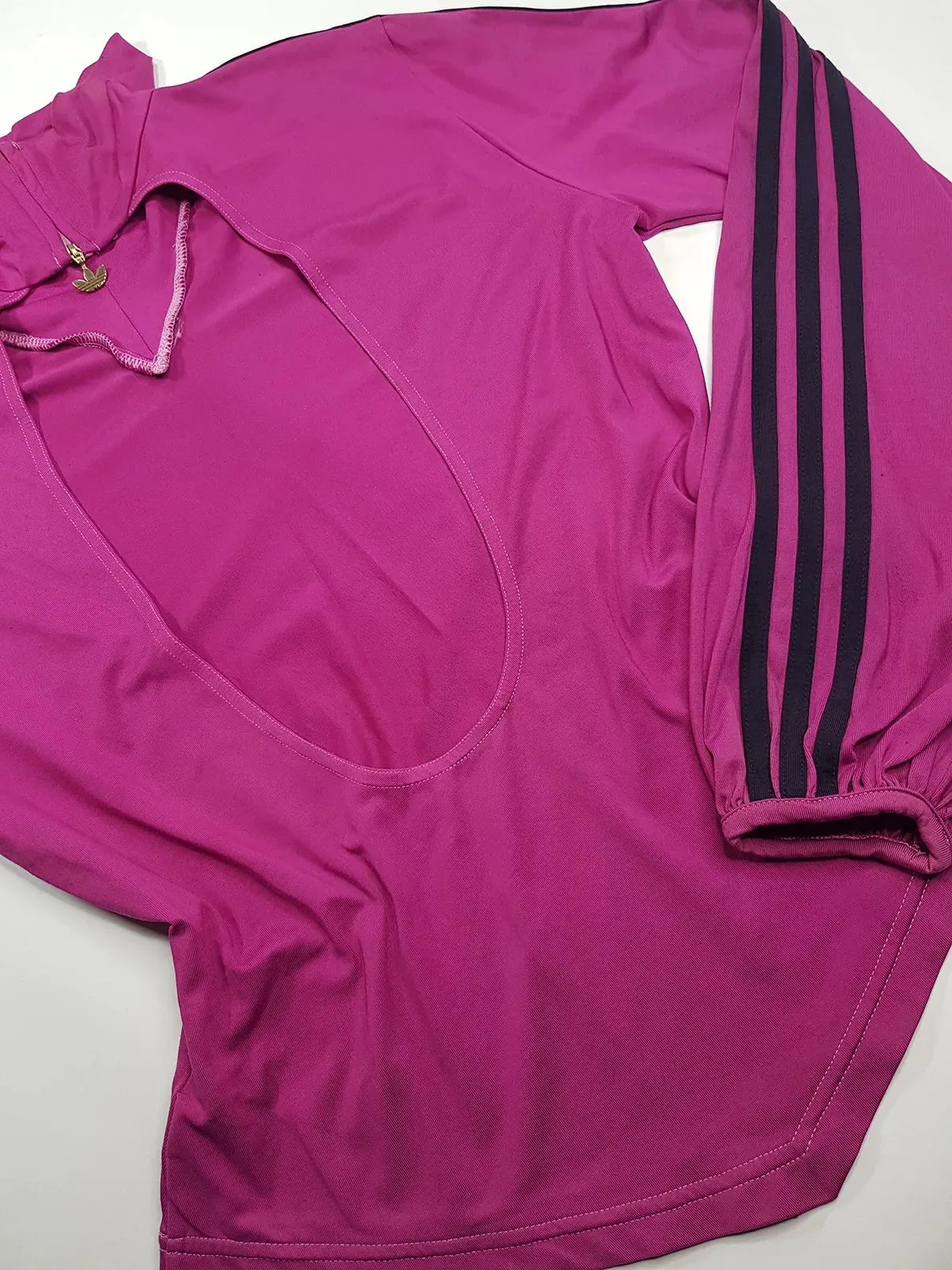 2000s Authentic Adidas Sexy Backless Pilates Princess Vintage Berry Pink Tailored Top with Gold Hardware & Black Striping