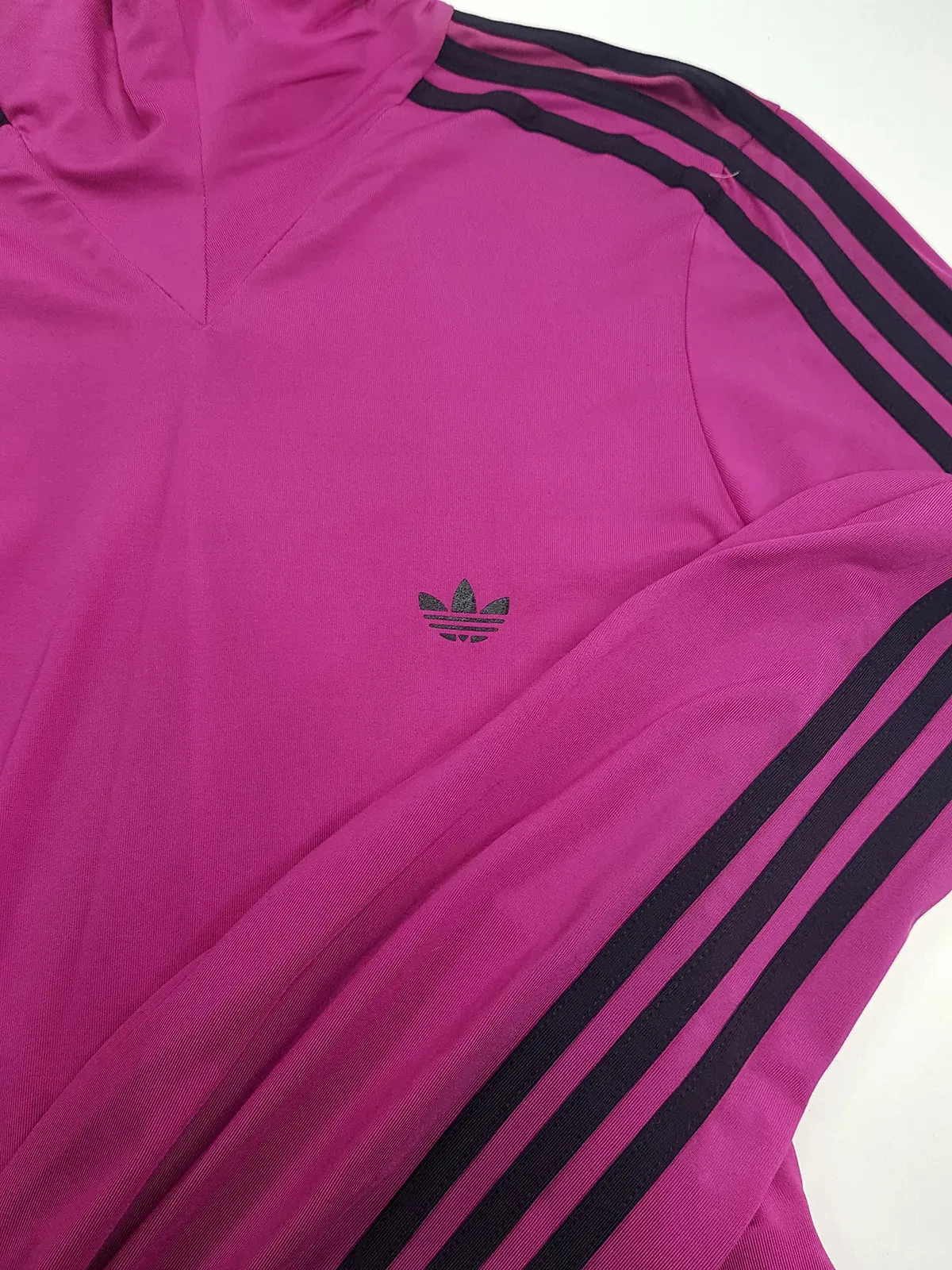 2000s Authentic Adidas Sexy Backless Pilates Princess Vintage Berry Pink Tailored Top with Gold Hardware & Black Striping