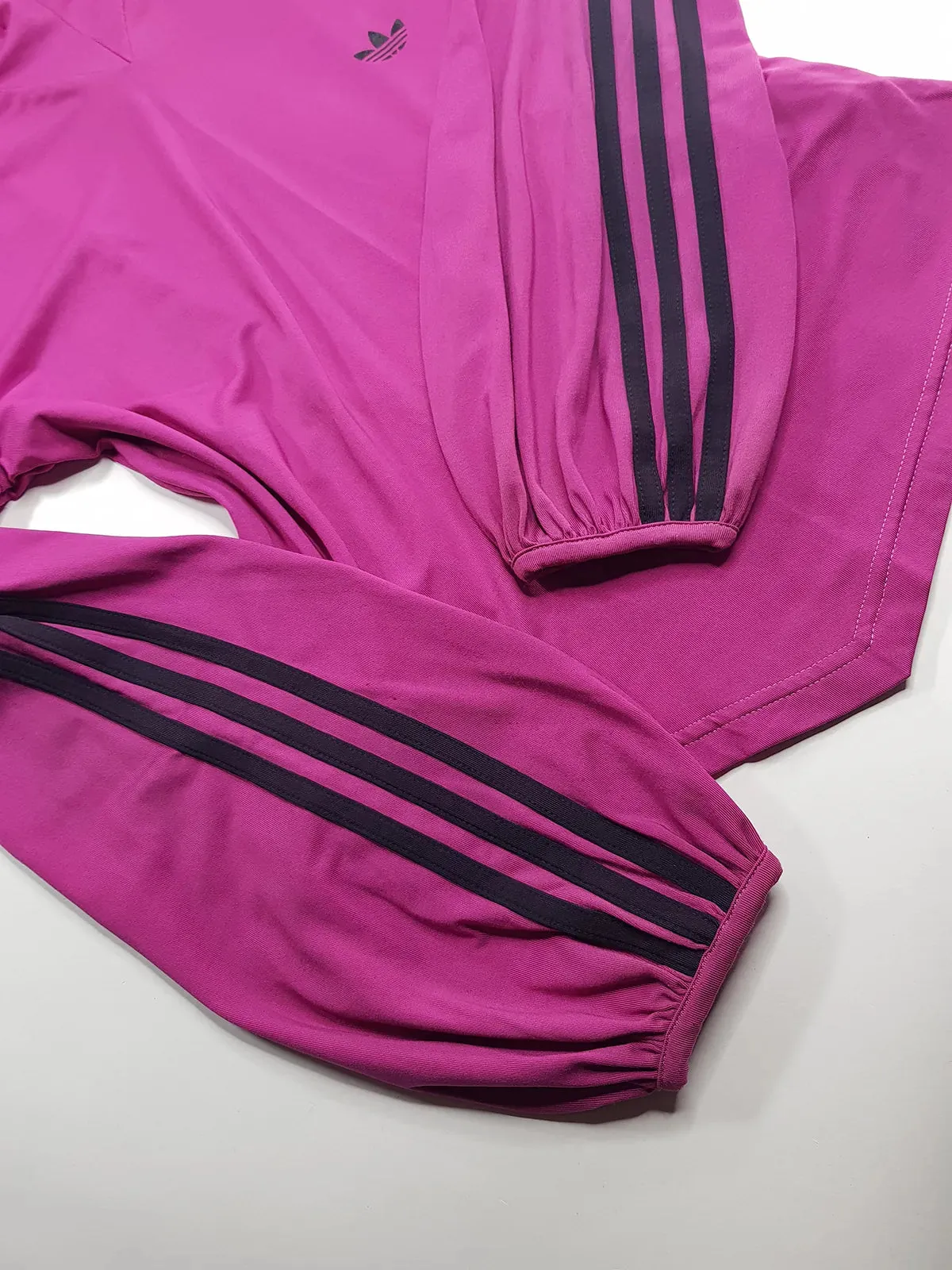 2000s Authentic Adidas Sexy Backless Pilates Princess Vintage Berry Pink Tailored Top with Gold Hardware & Black Striping