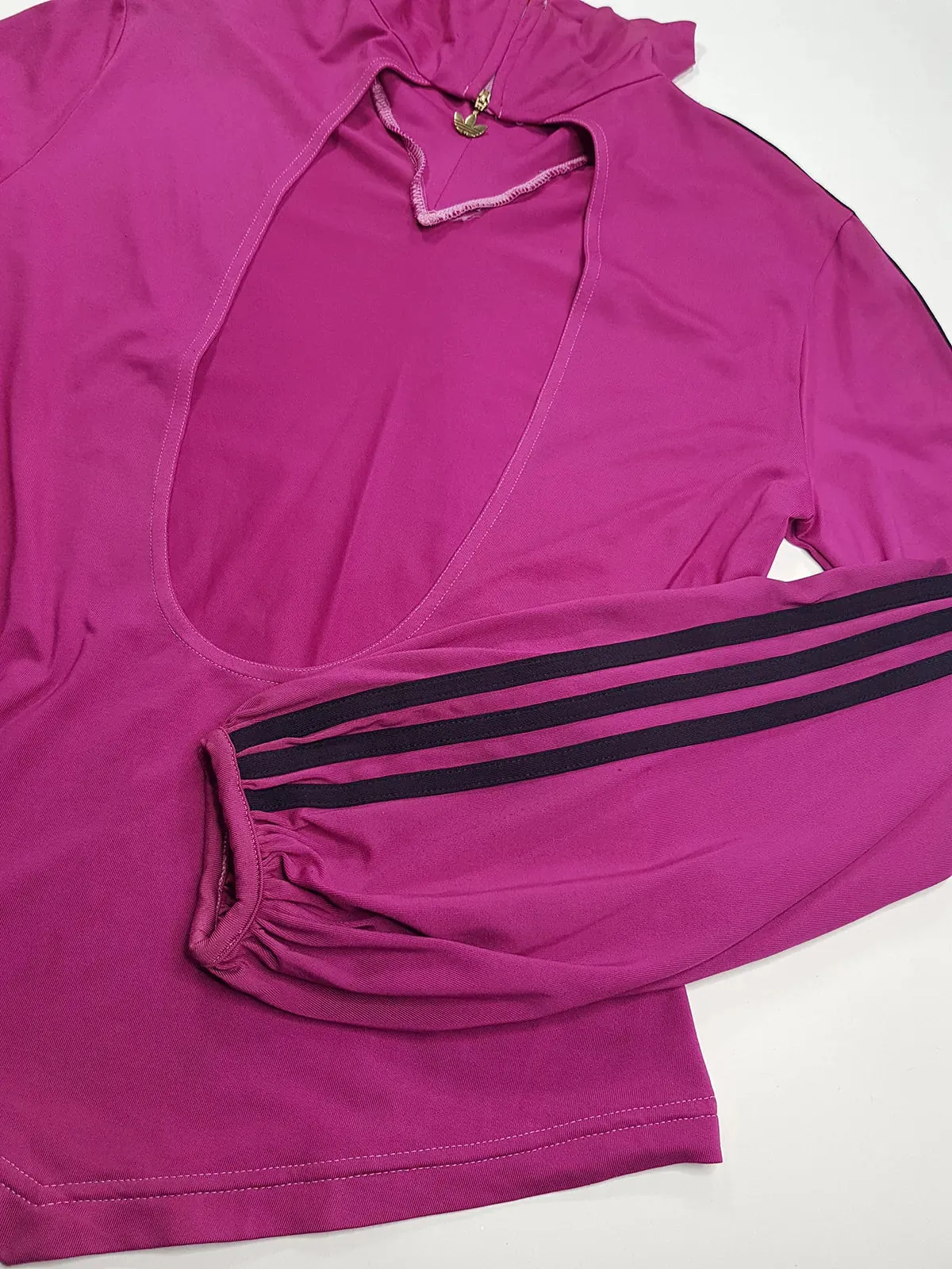 2000s Authentic Adidas Sexy Backless Pilates Princess Vintage Berry Pink Tailored Top with Gold Hardware & Black Striping