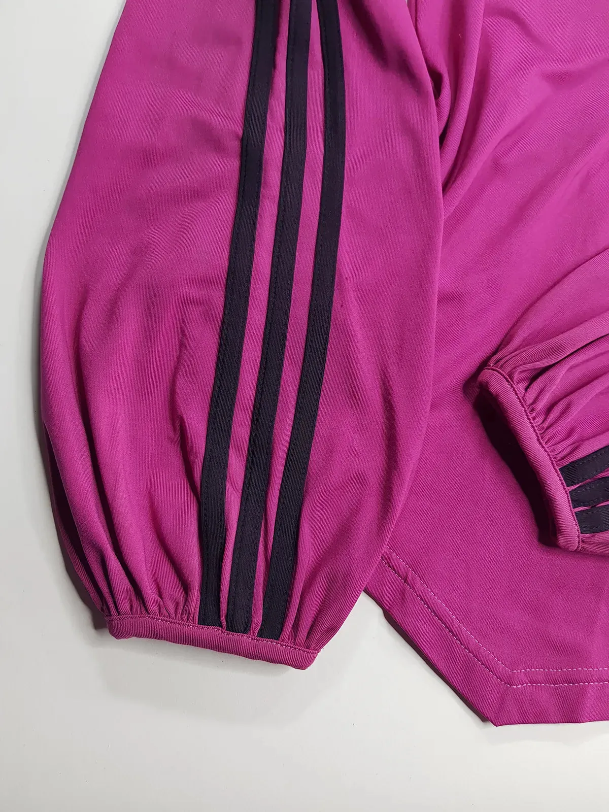 2000s Authentic Adidas Sexy Backless Pilates Princess Vintage Berry Pink Tailored Top with Gold Hardware & Black Striping