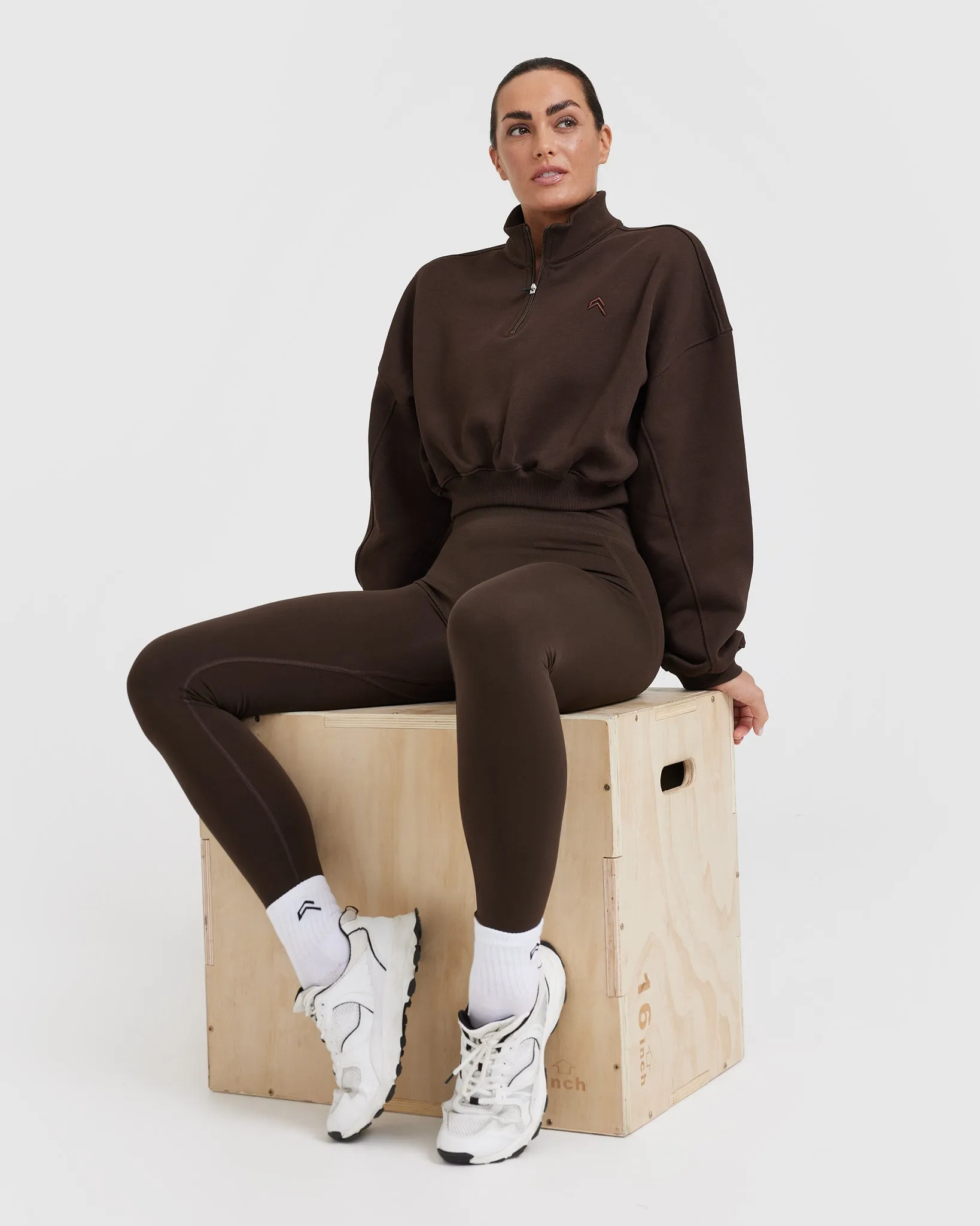 All Day Cosy Crop 1/4 Zip Sweatshirt | 70% Cocoa