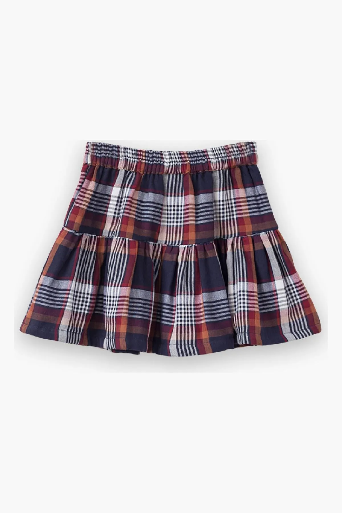 Beet World Tiered Girls Skirt - Brown Plaid