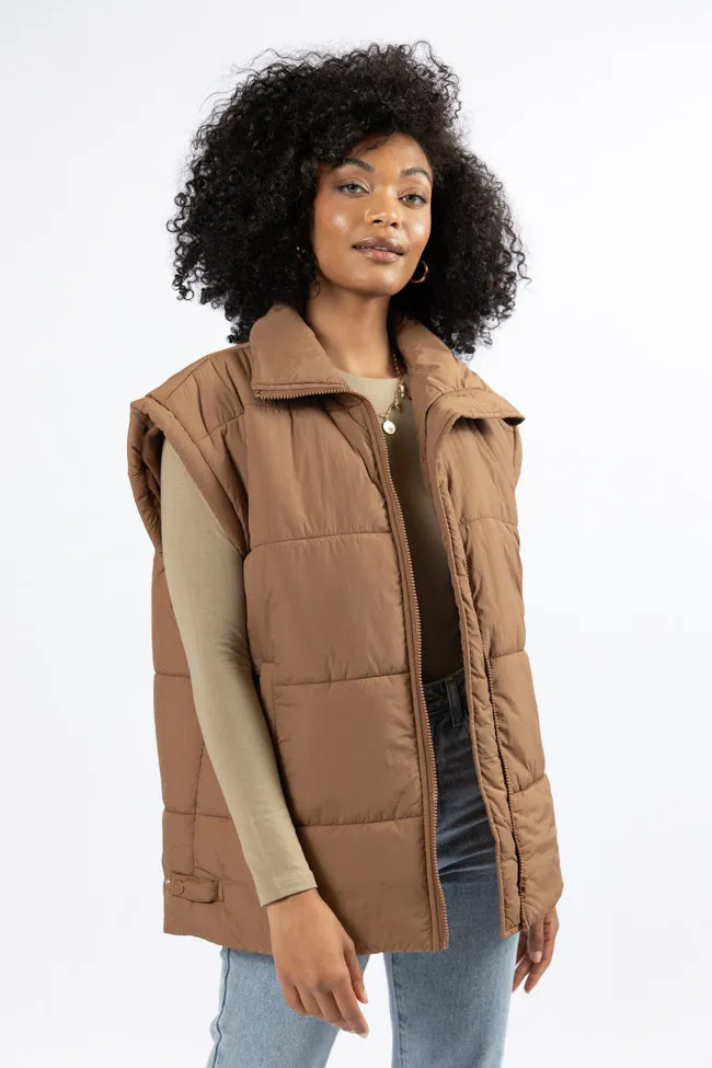 Best Bet Brown Oversized Puffer Vest FINAL SALE