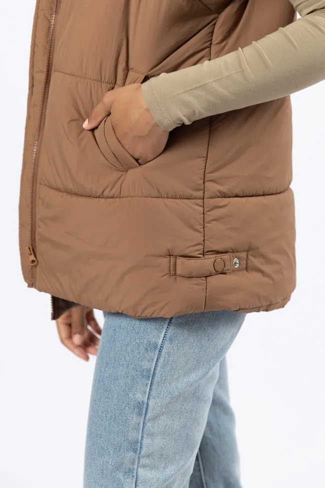 Best Bet Brown Oversized Puffer Vest FINAL SALE