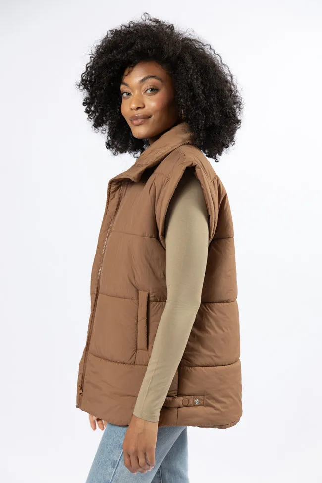 Best Bet Brown Oversized Puffer Vest FINAL SALE