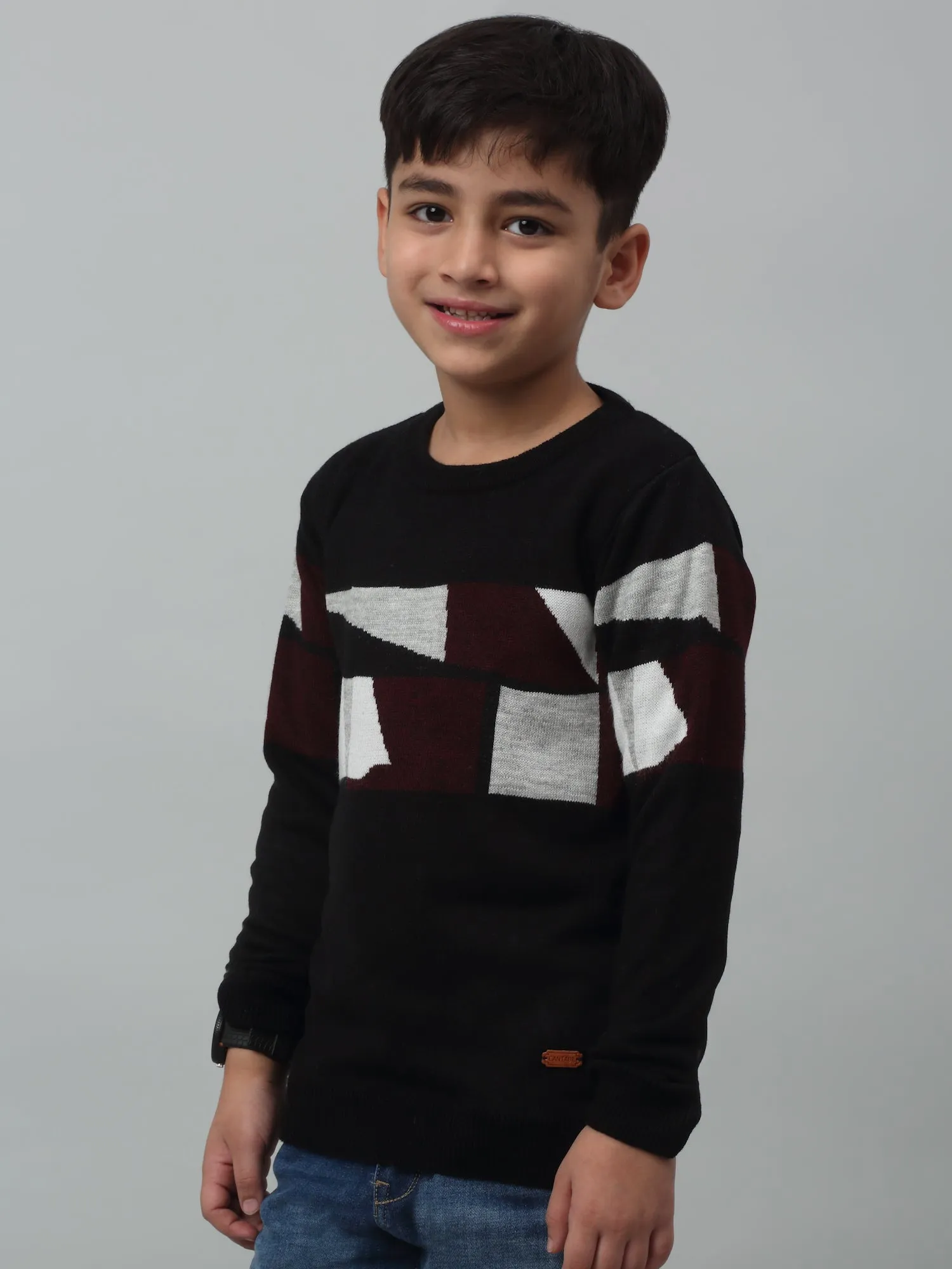 Boys Casual Black Full Sleeve Pullover Sweater