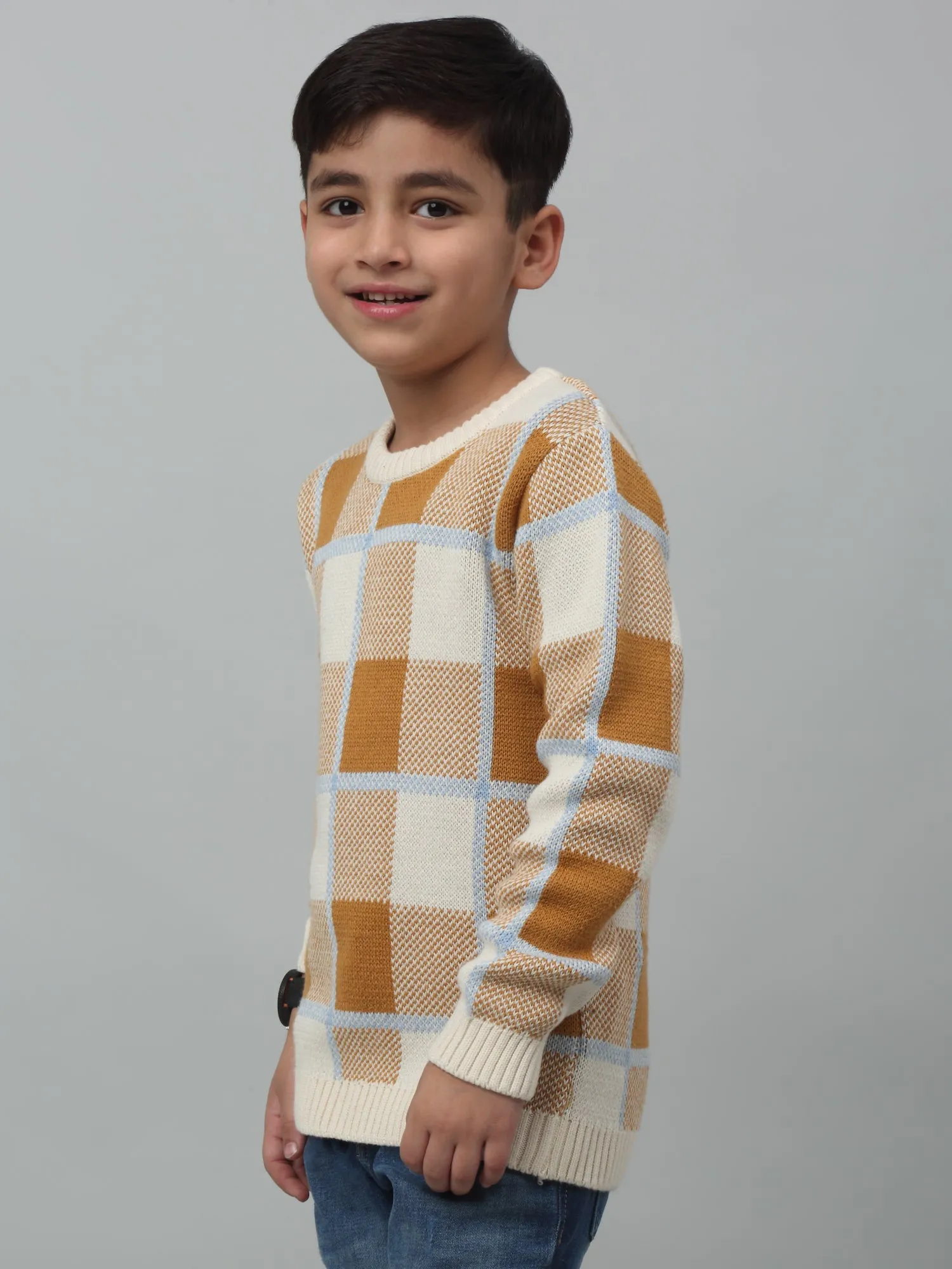 Boys Casual Brown Full Sleeve Pullover Sweater