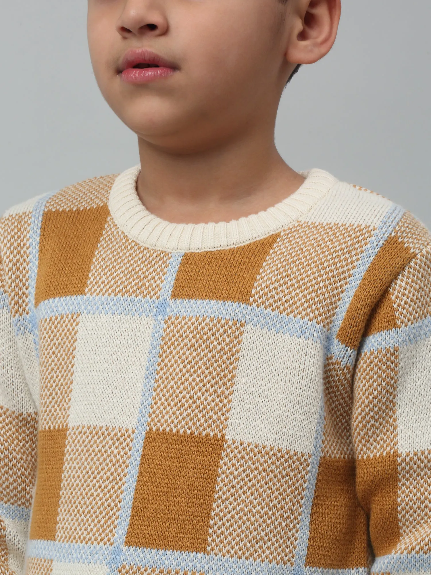 Boys Casual Brown Full Sleeve Pullover Sweater