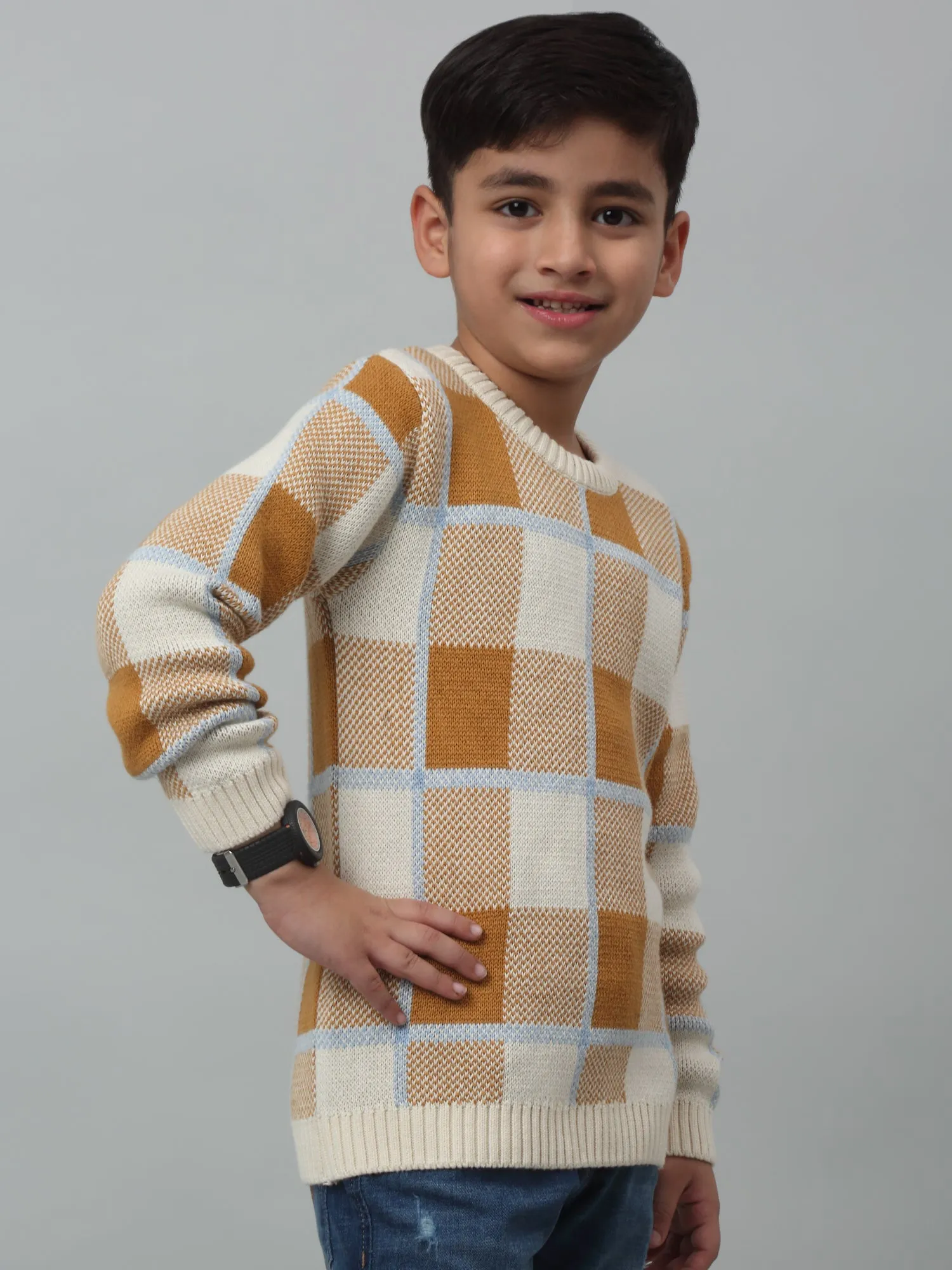 Boys Casual Brown Full Sleeve Pullover Sweater