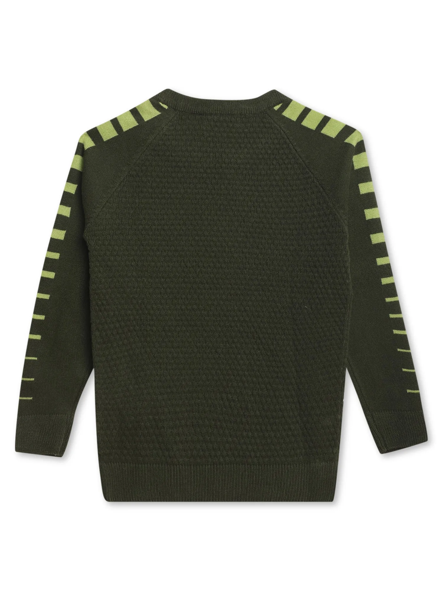 Boys Casual Olive Green Raglan Full Sleeve Pullover Sweater