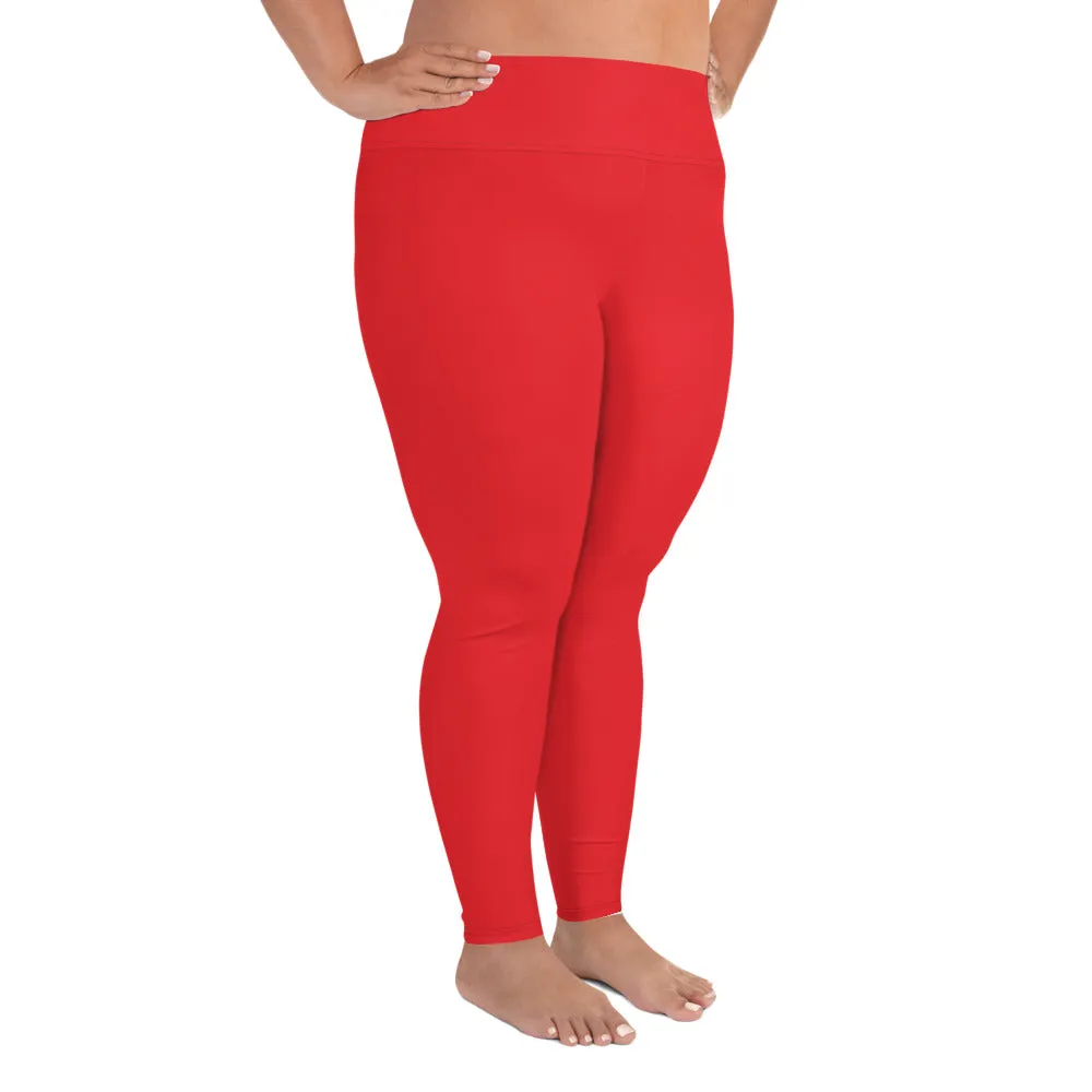 Bright Red Plus Size Leggings, Red Solid Color Women's Yoga Leggings-Made in USA/EU