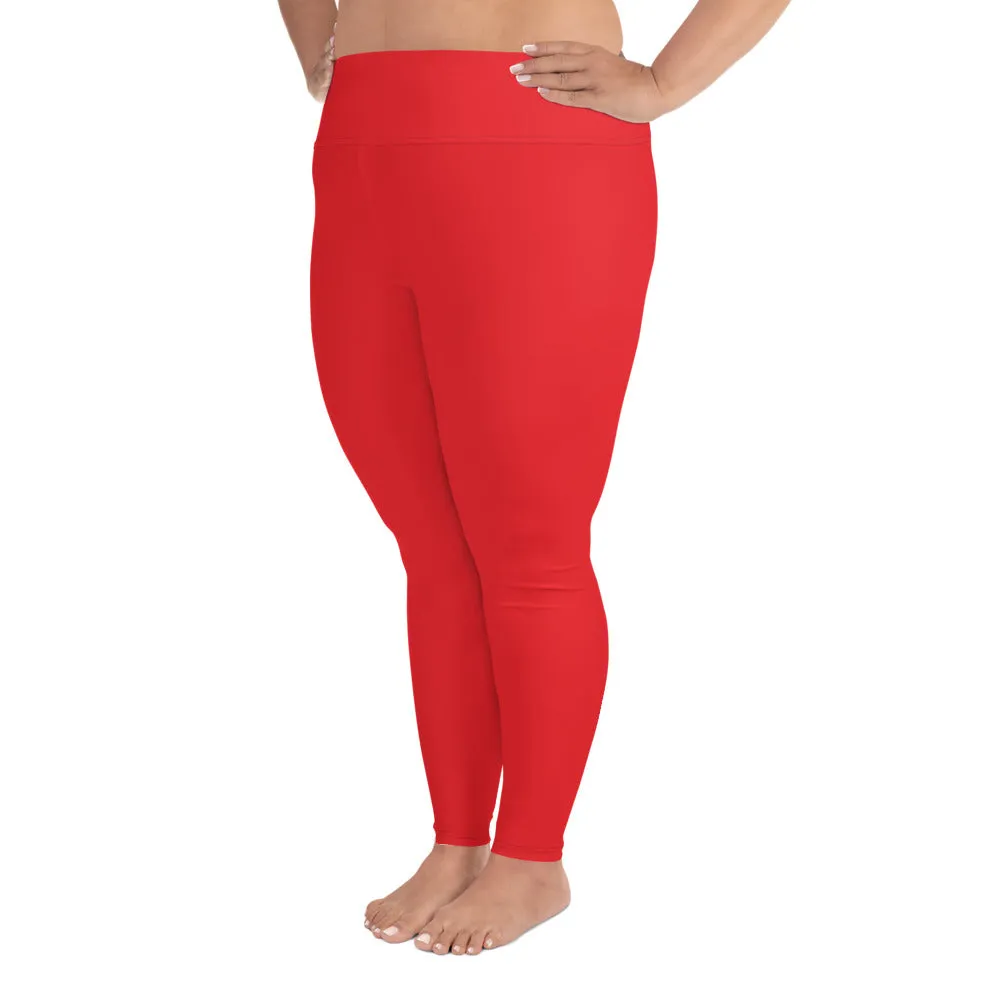 Bright Red Plus Size Leggings, Red Solid Color Women's Yoga Leggings-Made in USA/EU