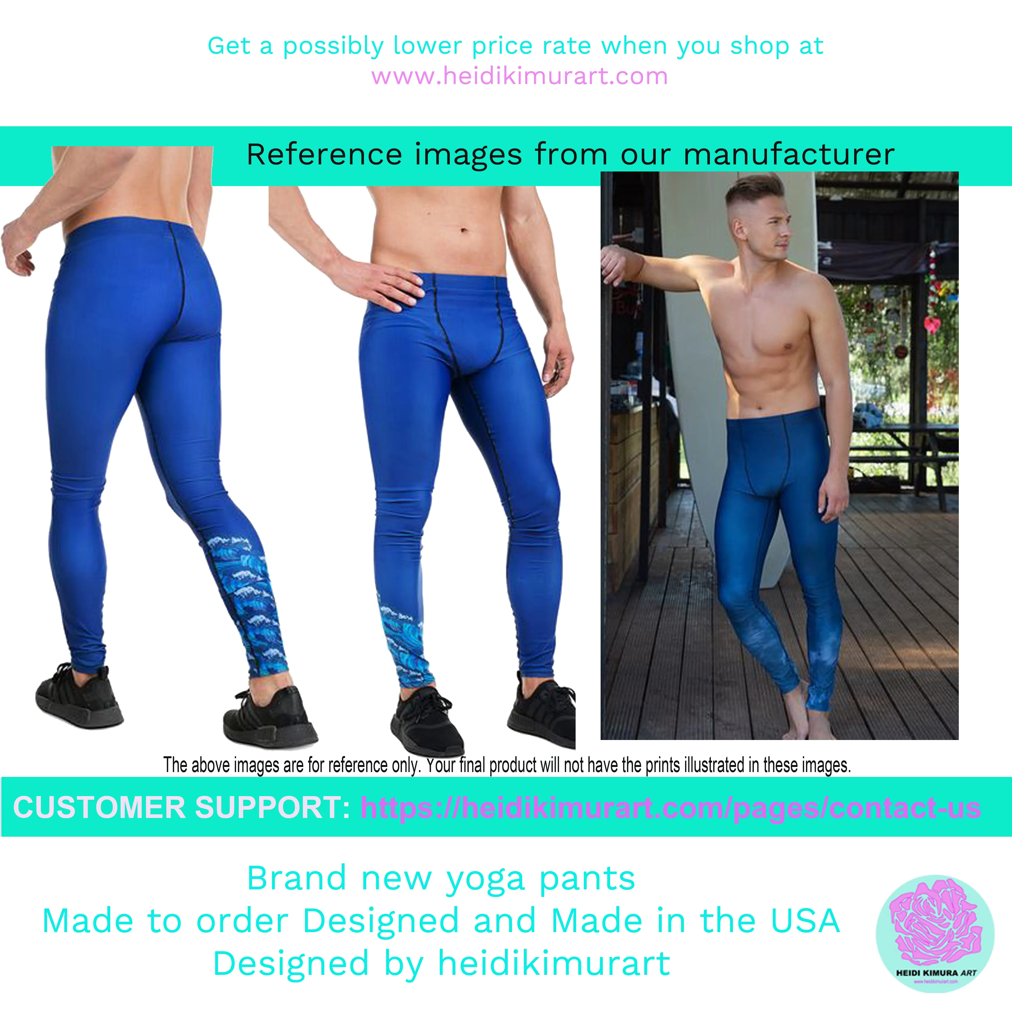 Bright Turquoise Blue Meggings, Black Diagonal Stripe Print Designer Premium Men's Leggings - Made in USA/EU/MX