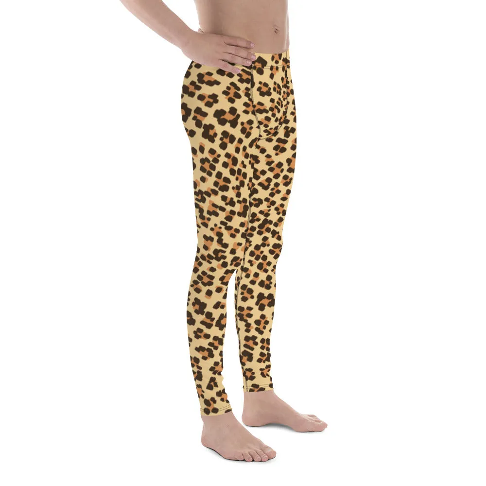 Brown Leopard Meggings, Animal Print Fitted Men's Leggings Run Tights - Made in USA/EU