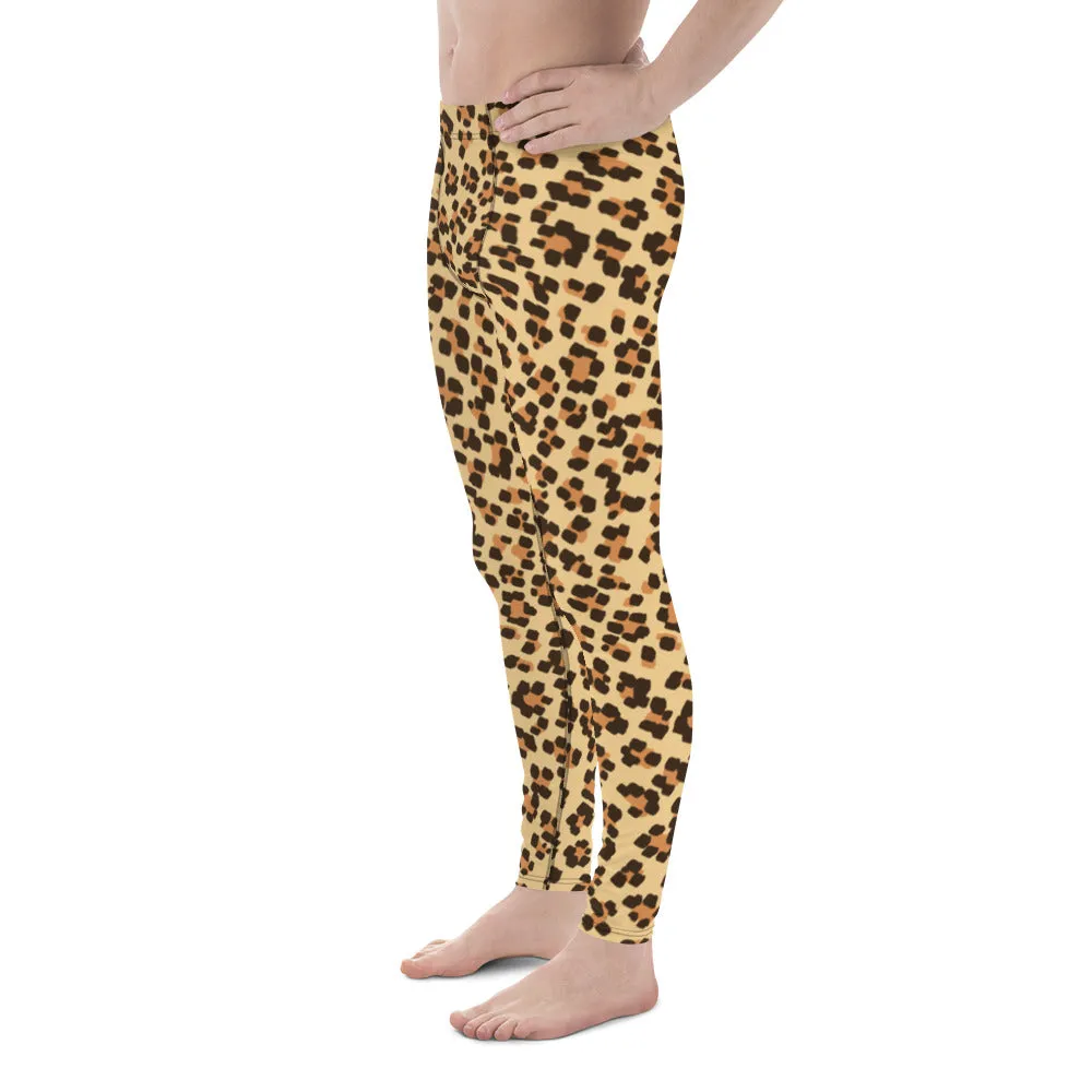 Brown Leopard Meggings, Animal Print Fitted Men's Leggings Run Tights - Made in USA/EU