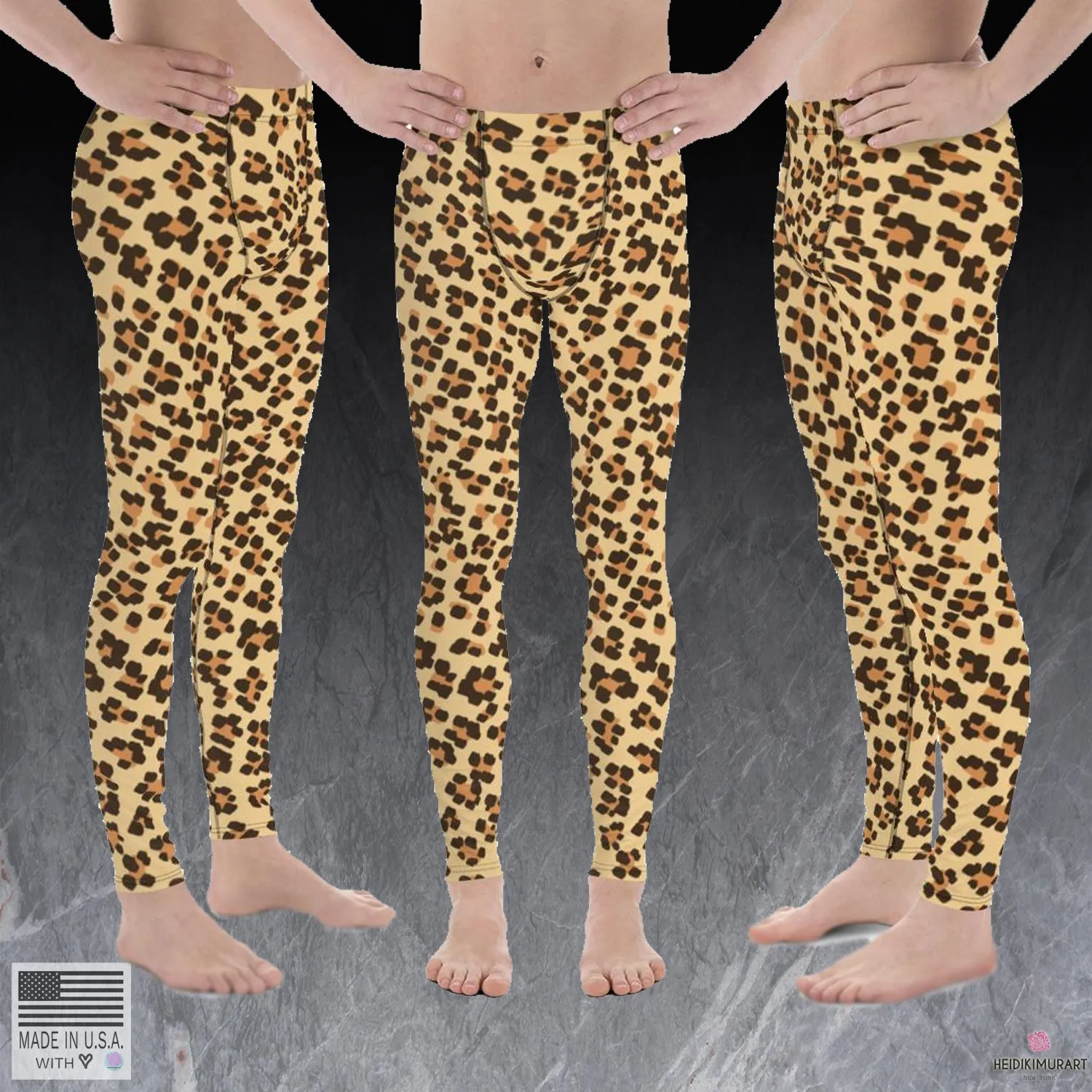 Brown Leopard Meggings, Animal Print Fitted Men's Leggings Run Tights - Made in USA/EU