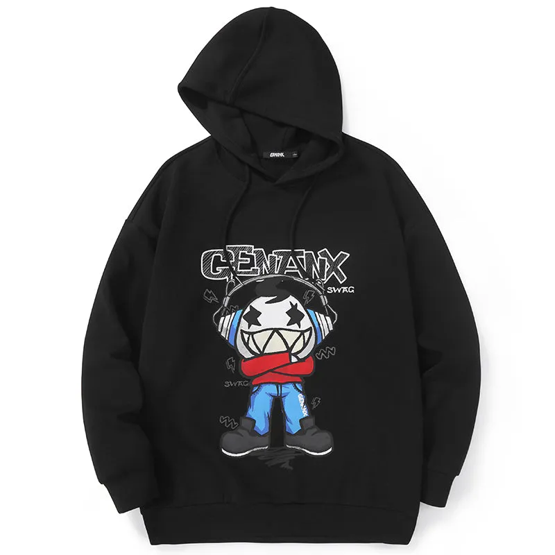 Cartoon Print Drop-Shoulder Sleeve Hoodies