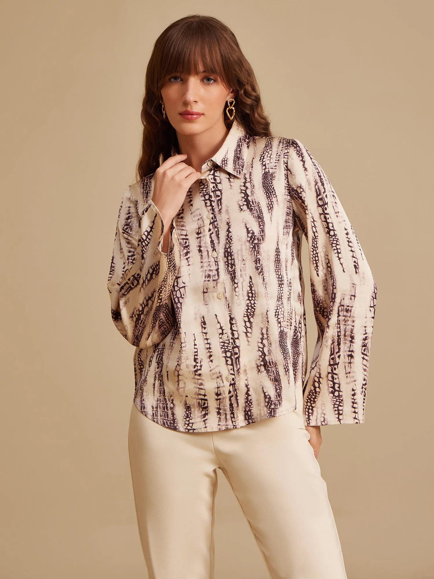 Celeste Beige Printed Shirt