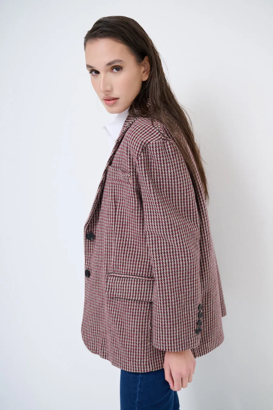 Classic checkered oversized blazer wholesale