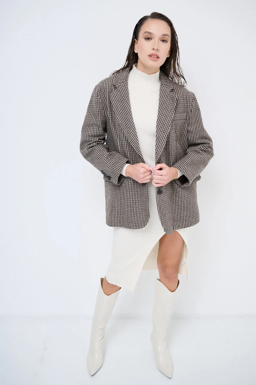 Classic checkered oversized blazer wholesale