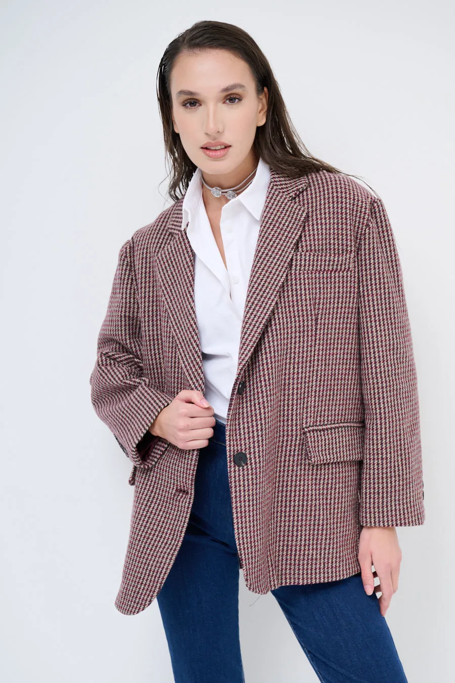 Classic checkered oversized blazer wholesale