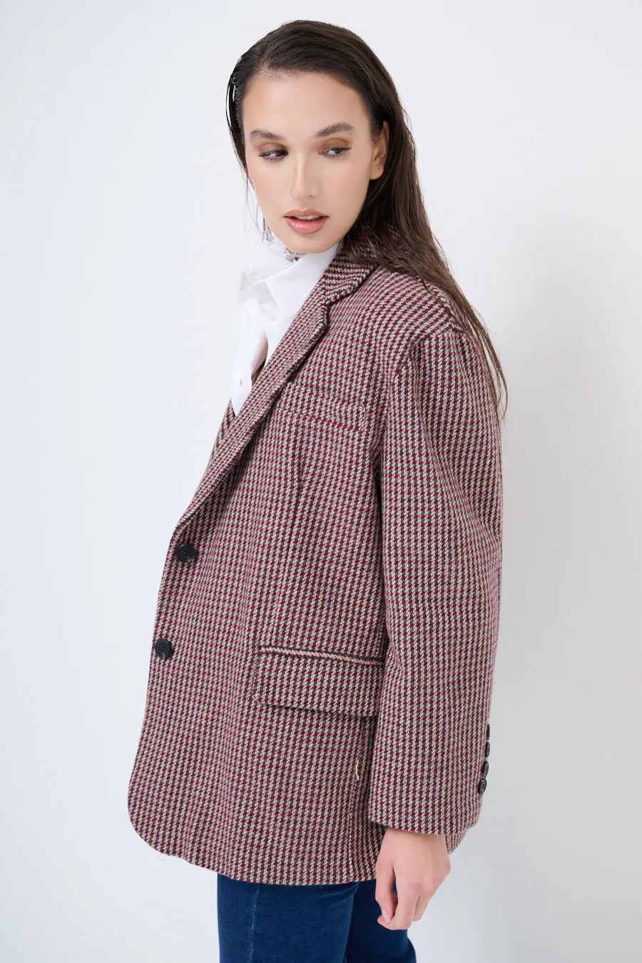 Classic checkered oversized blazer wholesale