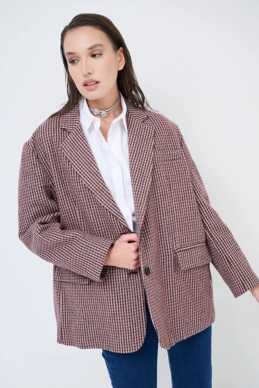 Classic checkered oversized blazer wholesale