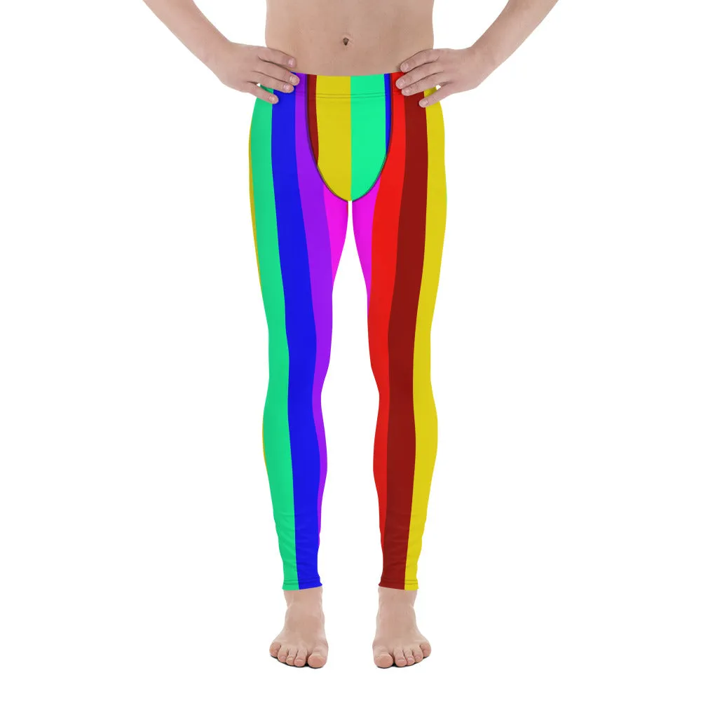 Colorful Rainbow Striped Meggings, Men's Running Leggings Activewear-Made in USA/EU