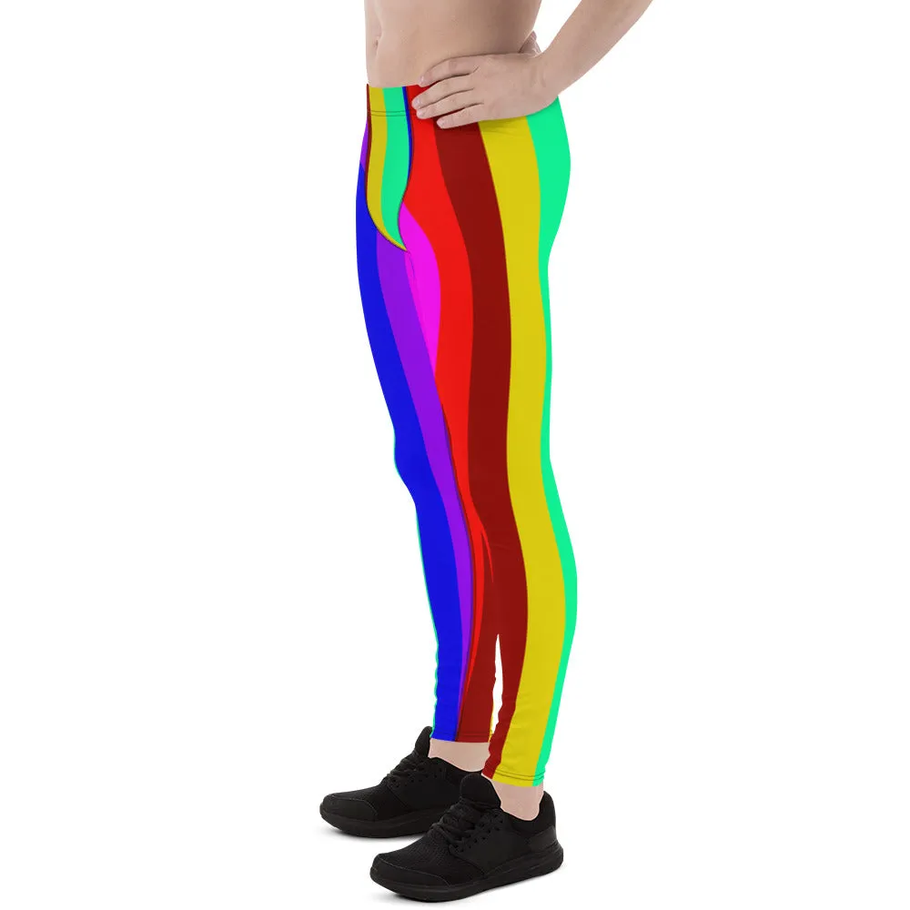 Colorful Rainbow Striped Meggings, Men's Running Leggings Activewear-Made in USA/EU