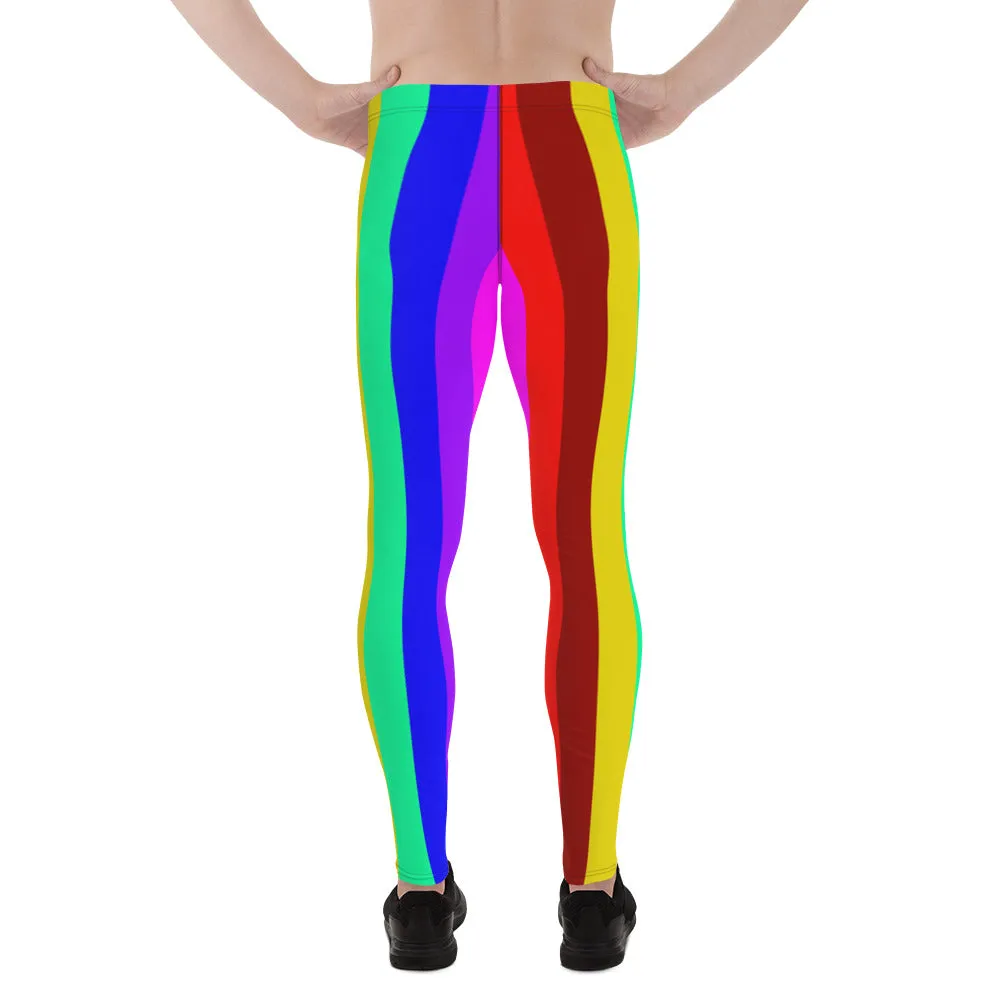 Colorful Rainbow Striped Meggings, Men's Running Leggings Activewear-Made in USA/EU