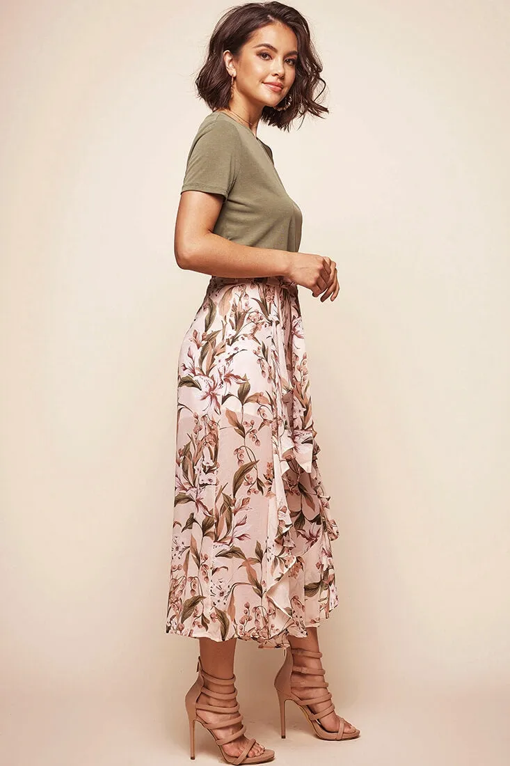 Constance Wide Leg Ruffle Pants Nude Print