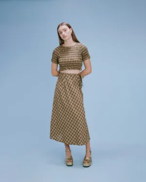 DARCY GINGHAM MIDI SKIRT OLIVE GINGHAM