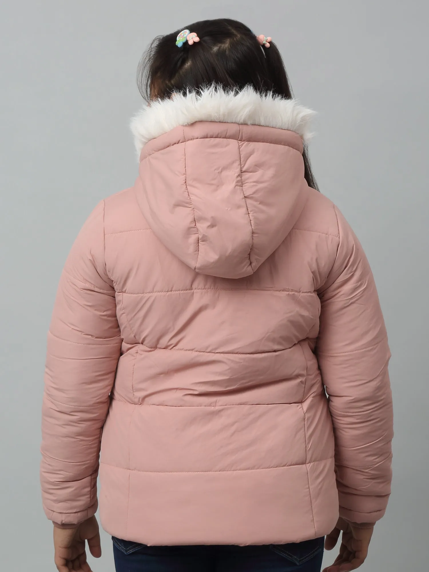 Girls Dark Pink Hooded Jacket For Winter