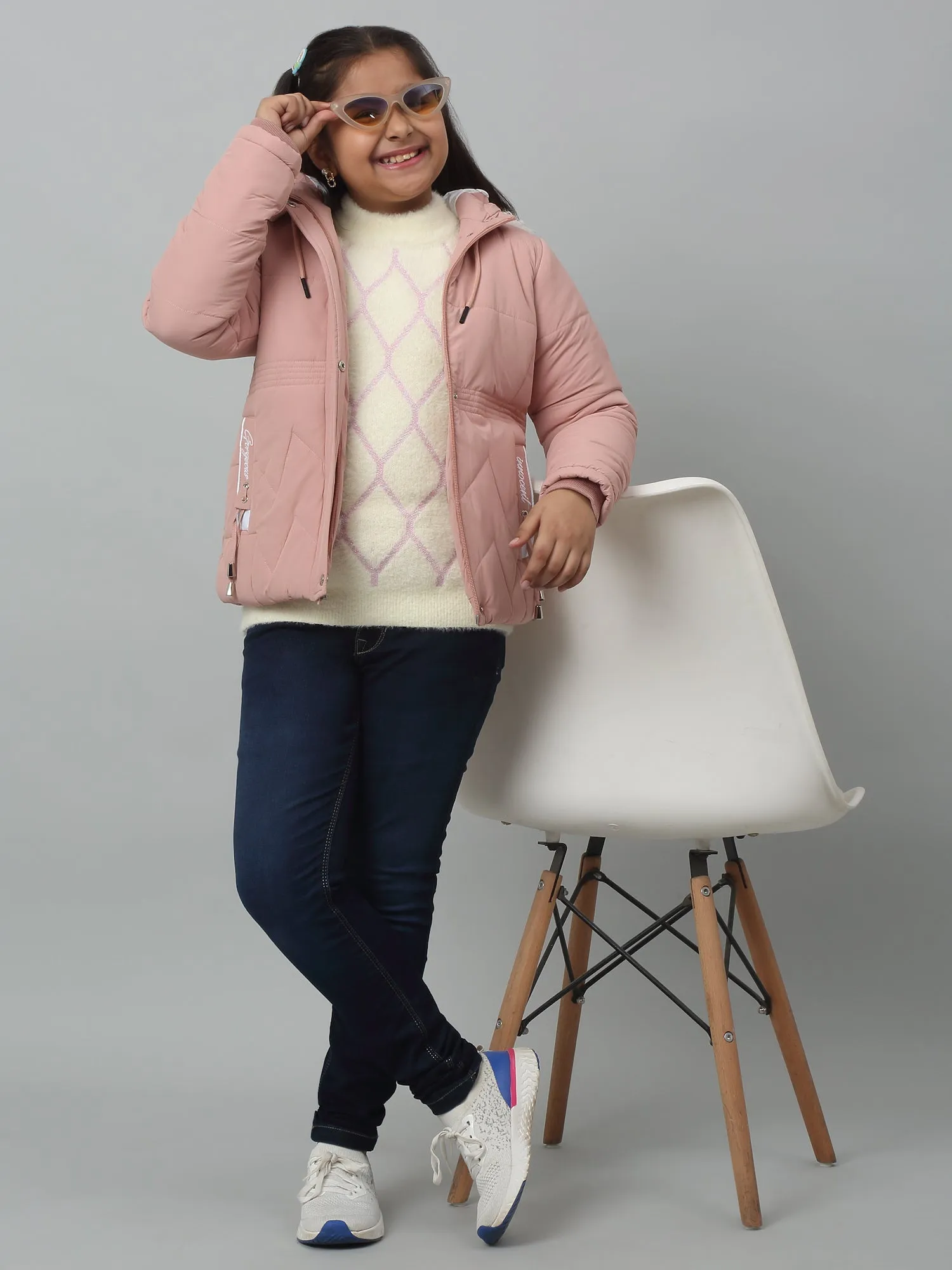 Girls Dark Pink Hooded Jacket For Winter