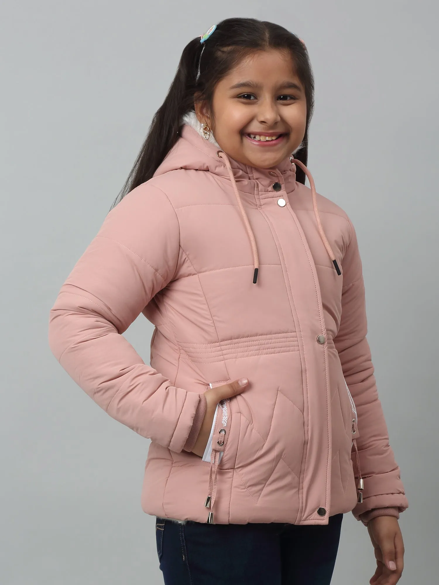 Girls Dark Pink Hooded Jacket For Winter