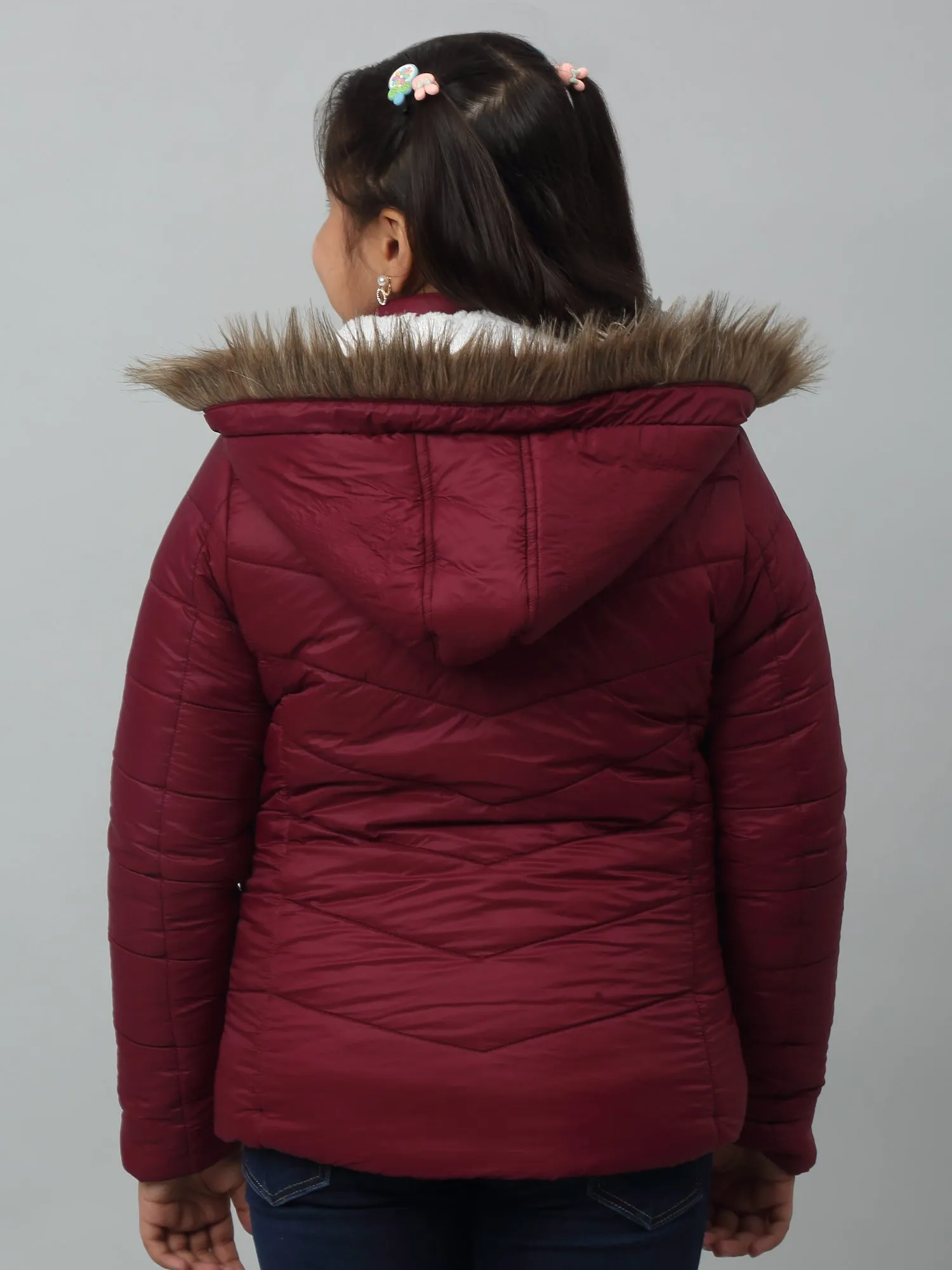 Girls Maroon Hooded Jacket For Winter