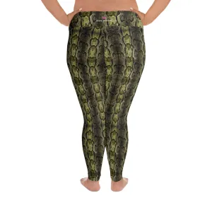 Green Snake Print Women's Tights, Best Snake Skin Print Plus Size Leggings For Ladies- Made in USA/EU/MX