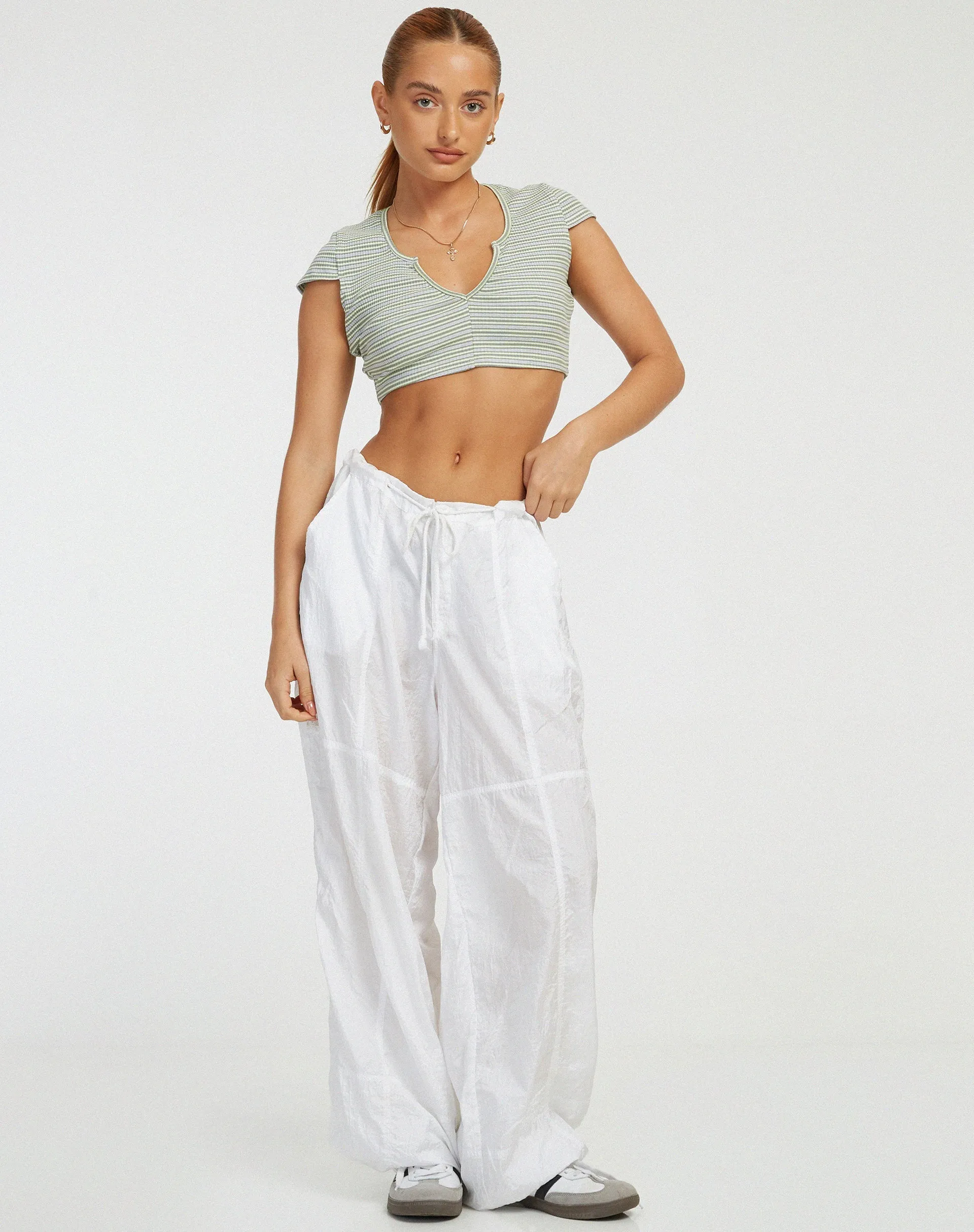 Guanna Crop Top in Stripe Rib Green and Grey