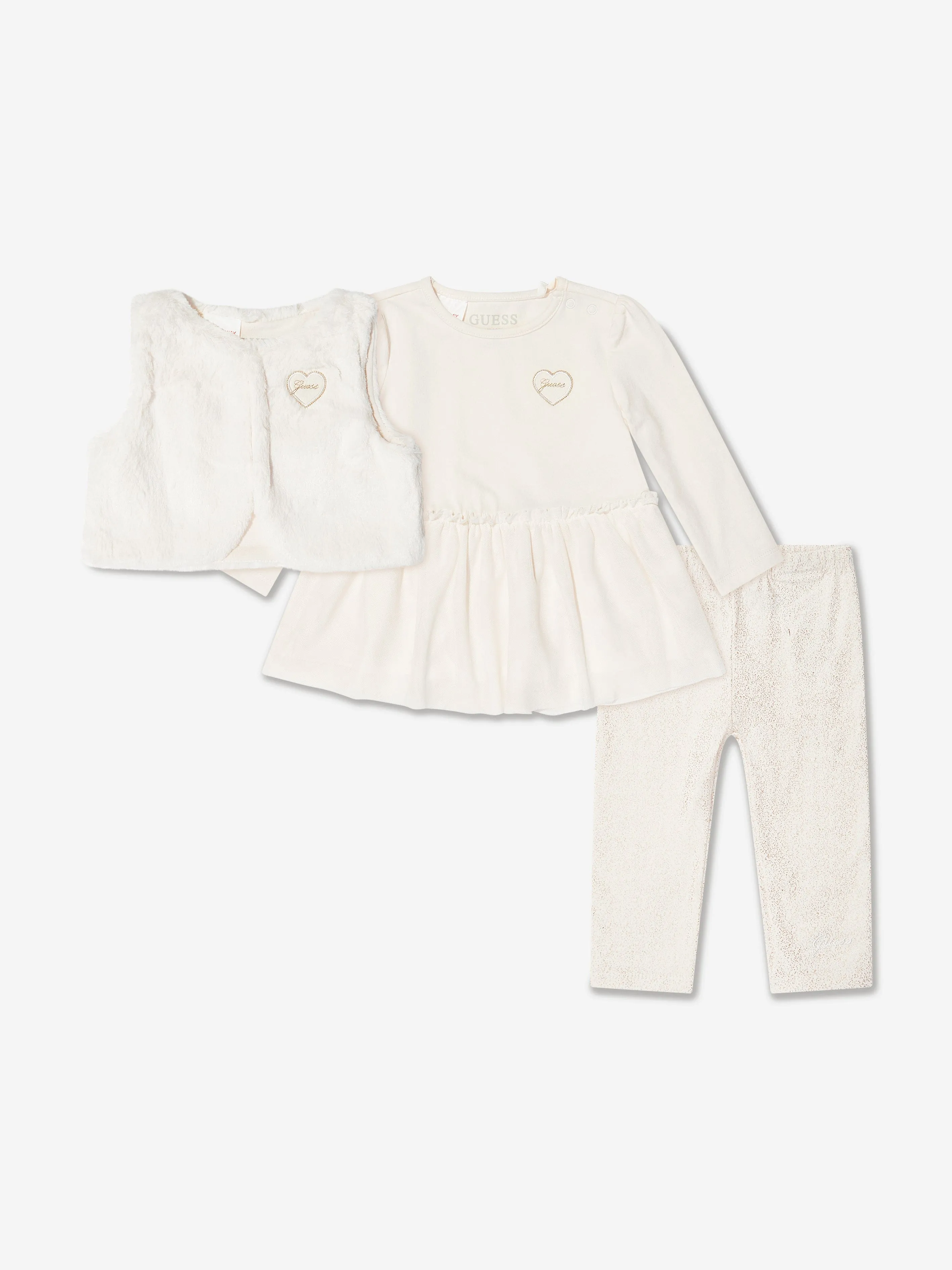 Guess Baby Girls 3 Piece Leggings Set in Ivory