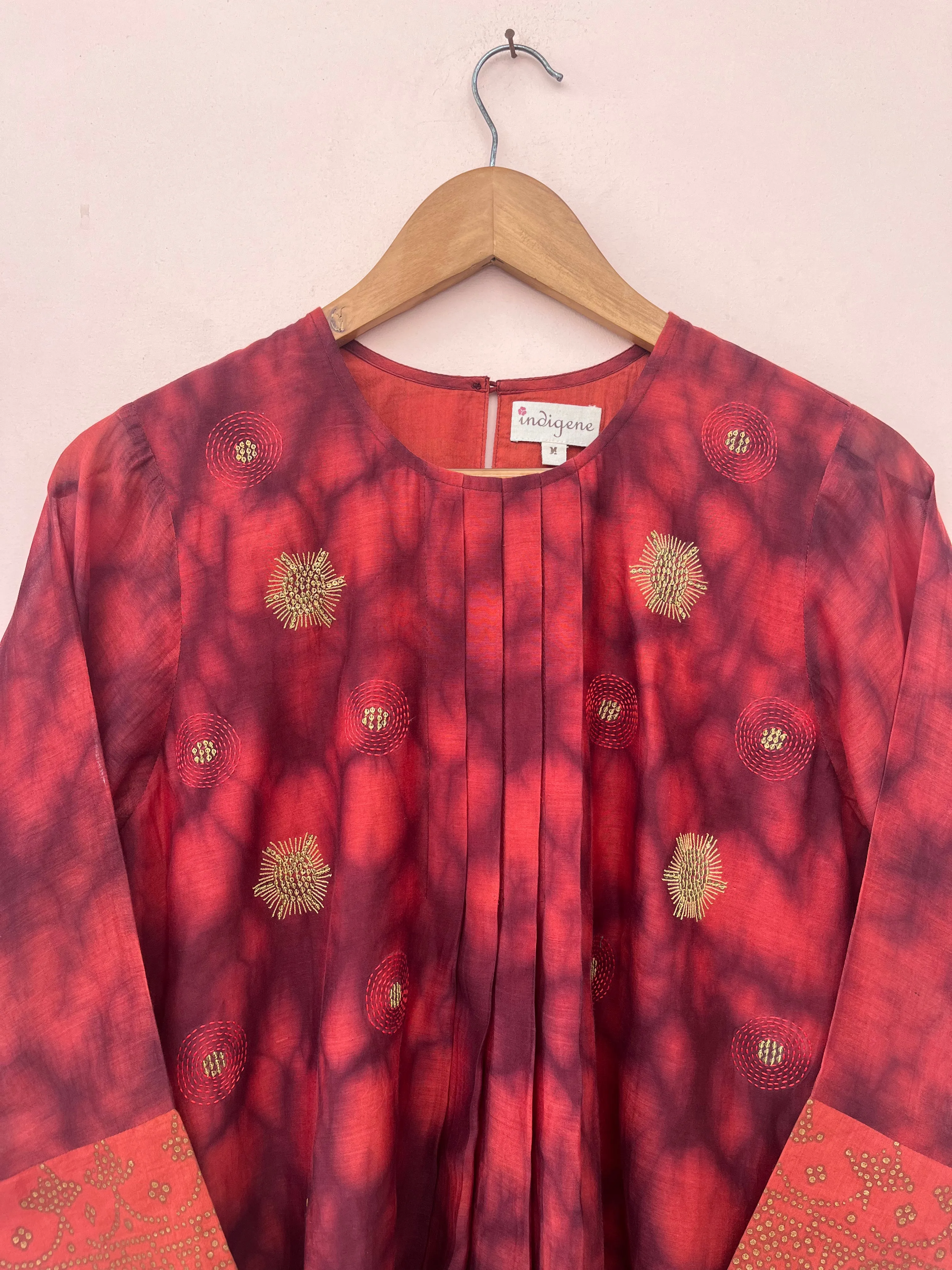 Hand tied dyed embroidered cotton classic kurta