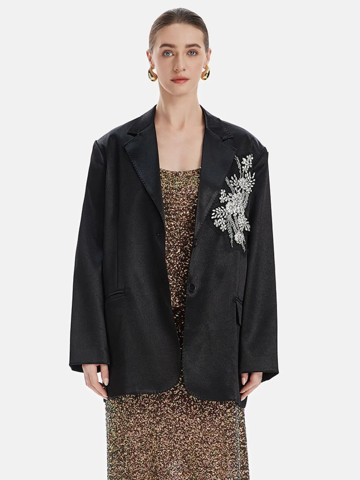 Handmade Floral Rhinestone-Embellished Blazer