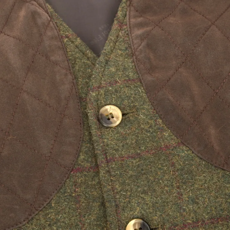 Hoggs Of Fife Tummel Tweed Field Waistcoat - Olive/Wine