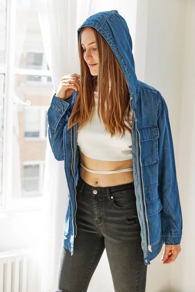 Hooded Chambray Utility  Denim Jacket