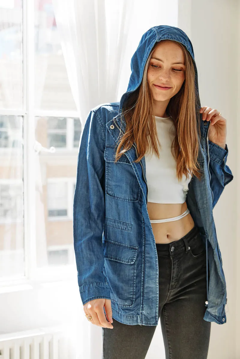 Hooded Chambray Utility  Denim Jacket