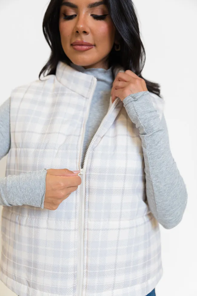 In A Bubble Beige Plaid Puffer Vest FINAL SALE