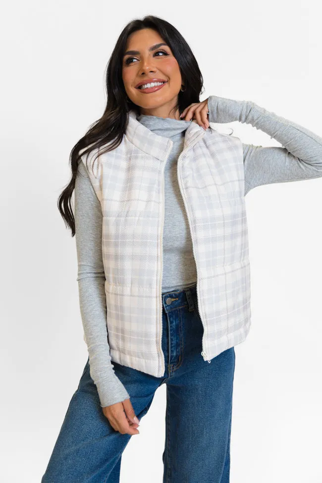 In A Bubble Beige Plaid Puffer Vest FINAL SALE