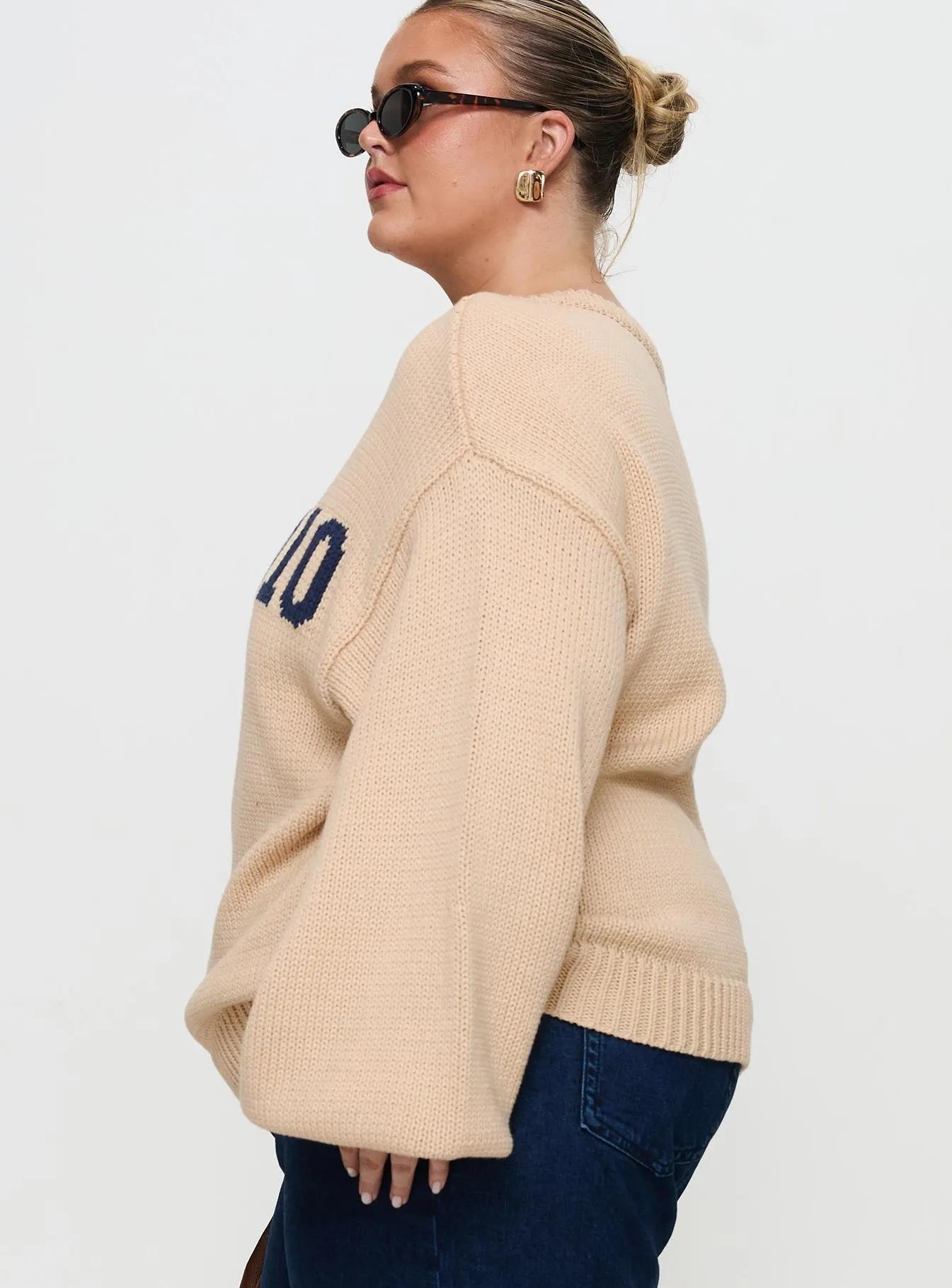 Jadynn Off Shoulder Knit Sweater Cream Curve