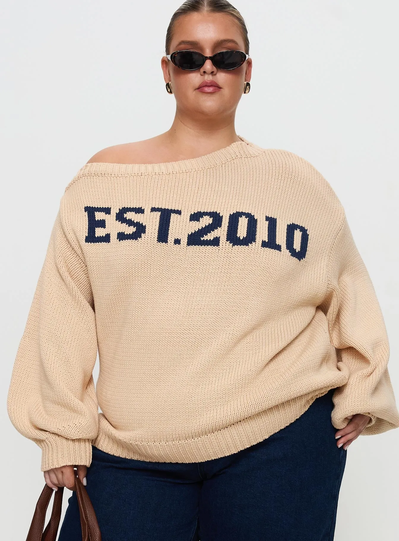 Jadynn Off Shoulder Knit Sweater Cream Curve