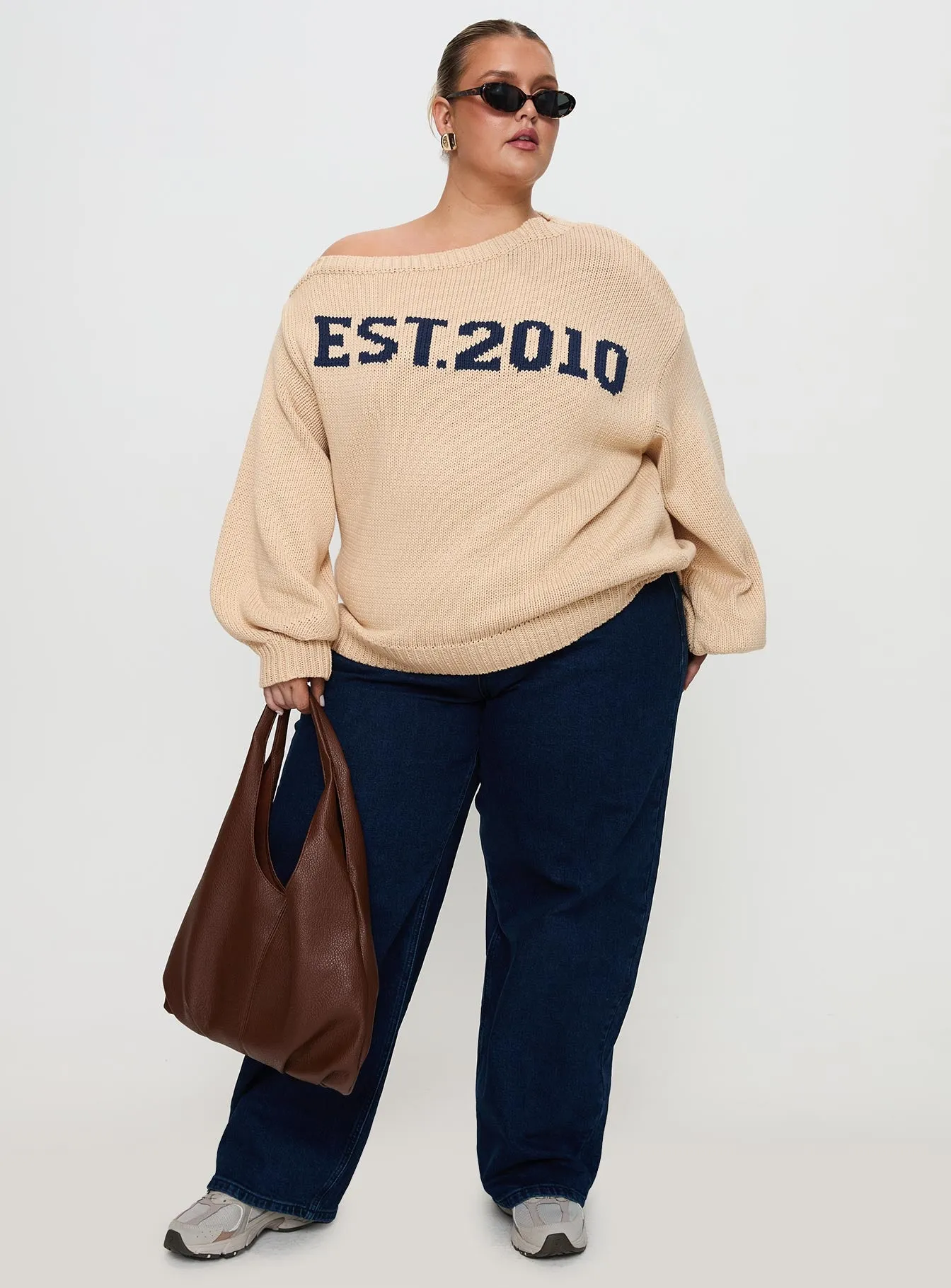 Jadynn Off Shoulder Knit Sweater Cream Curve